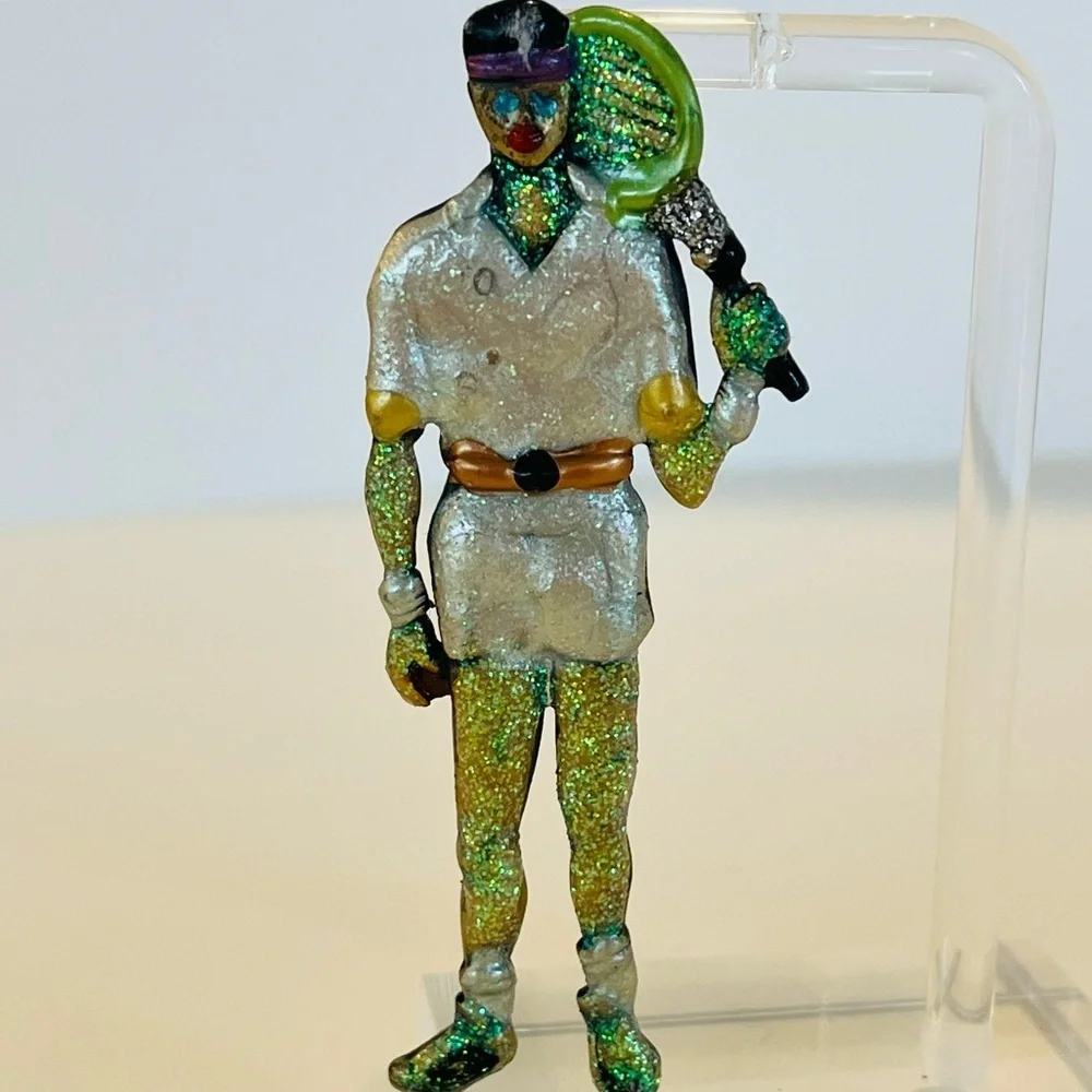Vintage 90s JJ Jonette Embossed Pewter Enamel, Glitter Tennis Player Brooch/Pin